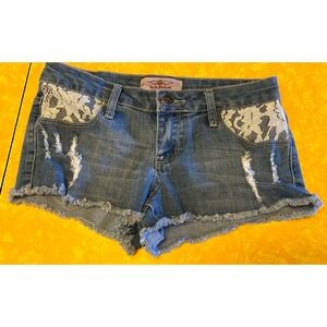 Iris Jeans Lace Trim Cut Off  Denim Shorts Size Small